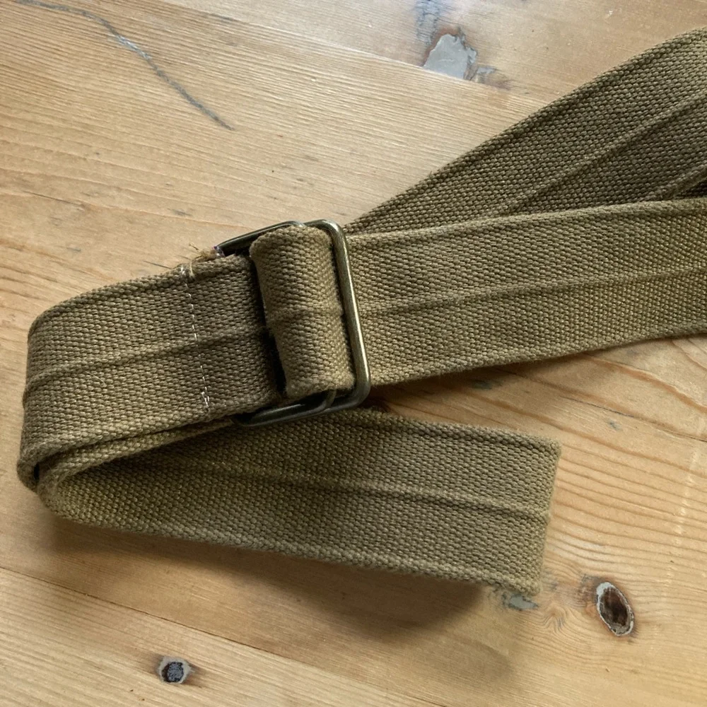 Khakis Heavy Canvas Double Rectangular Ring Brass Look Utility Belt Says 36